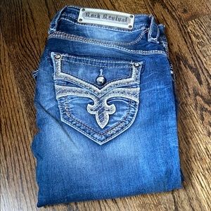 Light blue rock revival skinny jeans